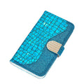 Étui en cuir pailleté pour iPhone 11 12 13 14 Pro XR XS Max Étui portefeuille en cuir à rabat motif alligator pour iPhone SE Étui portefeuille en cuir à rabat horizontal texturé pailleté avec fentes pour cartes, support et accessoires de téléphone