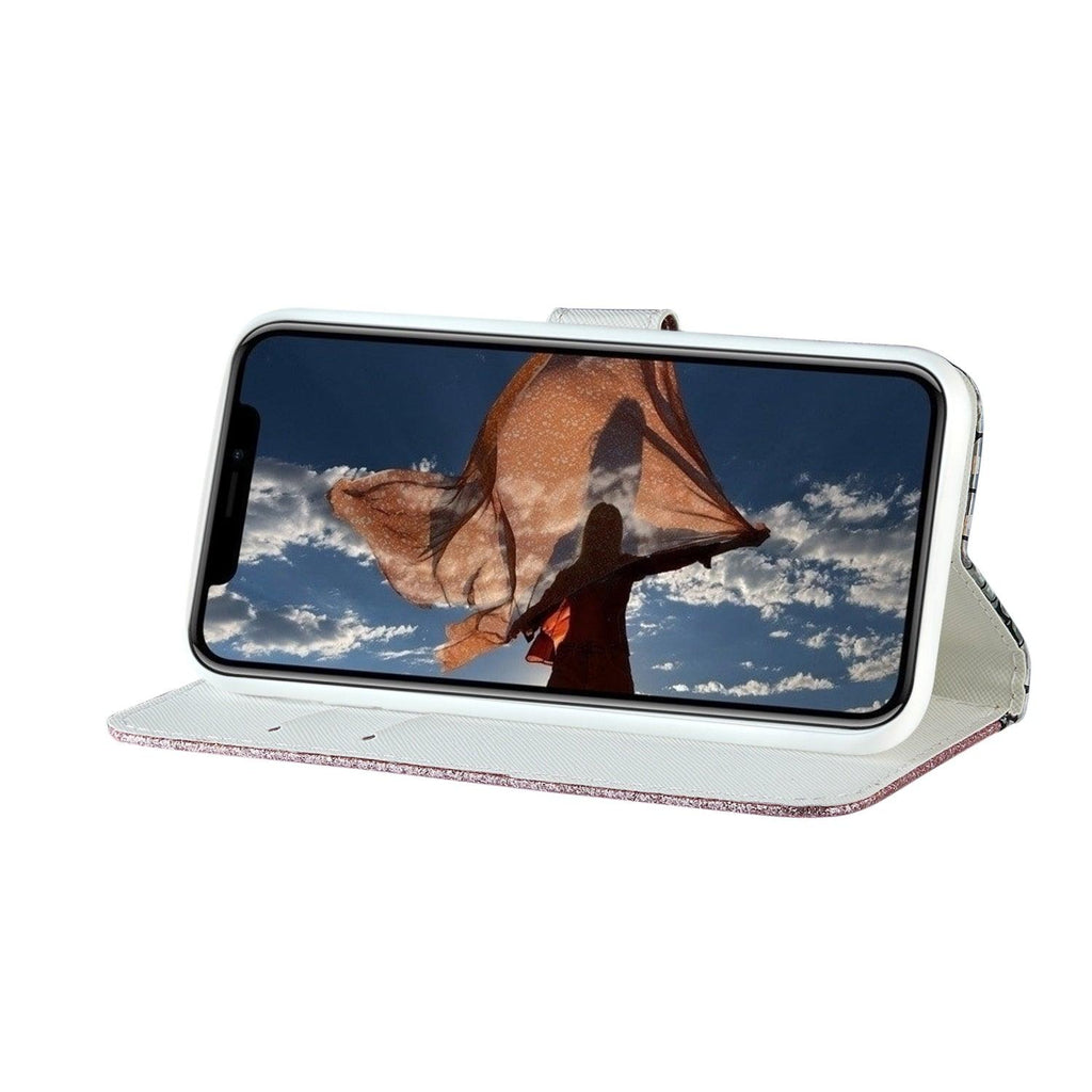 Étui en cuir pailleté pour iPhone 11 12 13 14 Pro XR XS Max Étui portefeuille en cuir à rabat motif alligator pour iPhone SE Étui portefeuille en cuir à rabat horizontal texturé pailleté avec fentes pour cartes, support et accessoires de téléphone