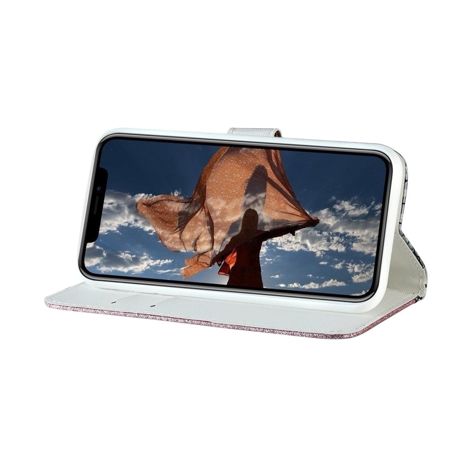 Étui en cuir pailleté pour iPhone 11 12 13 14 Pro XR XS Max Étui portefeuille en cuir à rabat motif alligator pour iPhone SE Étui portefeuille en cuir à rabat horizontal texturé pailleté avec fentes pour cartes, support et accessoires de téléphone