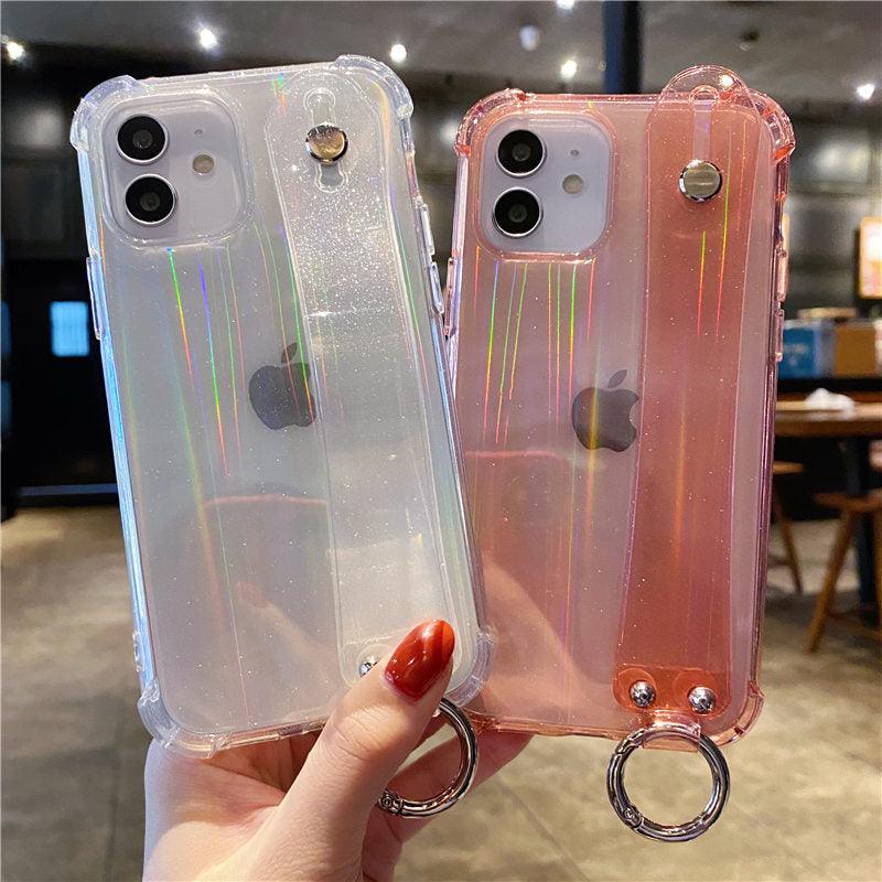Housse Souple Transparente Antichoc avec Dragonne à Paillettes pour iPhone 13 11 12 14 Pro Max XS Max XR X 7 8 Plus 12 13Pro 14, Coque Arrière Souple Transparente avec Sangle Réglable pour iPhone