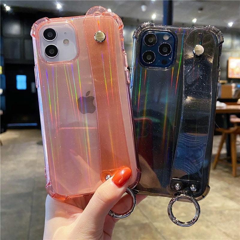 Housse Souple Transparente Antichoc avec Dragonne à Paillettes pour iPhone 13 11 12 14 Pro Max XS Max XR X 7 8 Plus 12 13Pro 14, Coque Arrière Souple Transparente avec Sangle Réglable pour iPhone