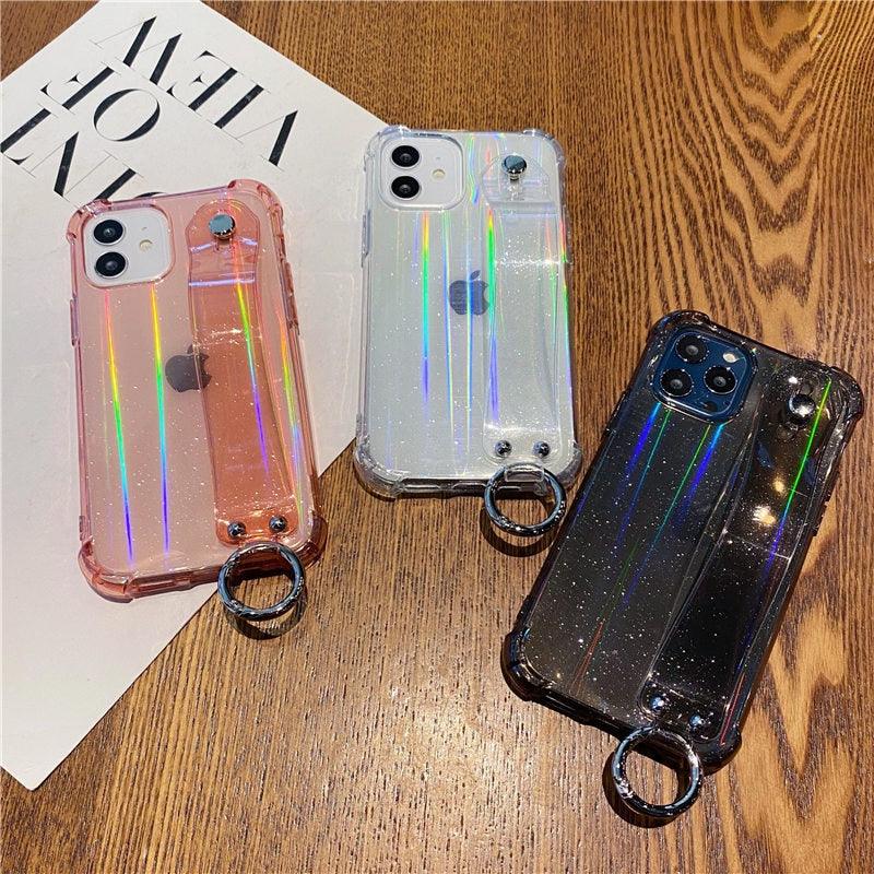Housse Souple Transparente Antichoc avec Dragonne à Paillettes pour iPhone 13 11 12 14 Pro Max XS Max XR X 7 8 Plus 12 13Pro 14, Coque Arrière Souple Transparente avec Sangle Réglable pour iPhone