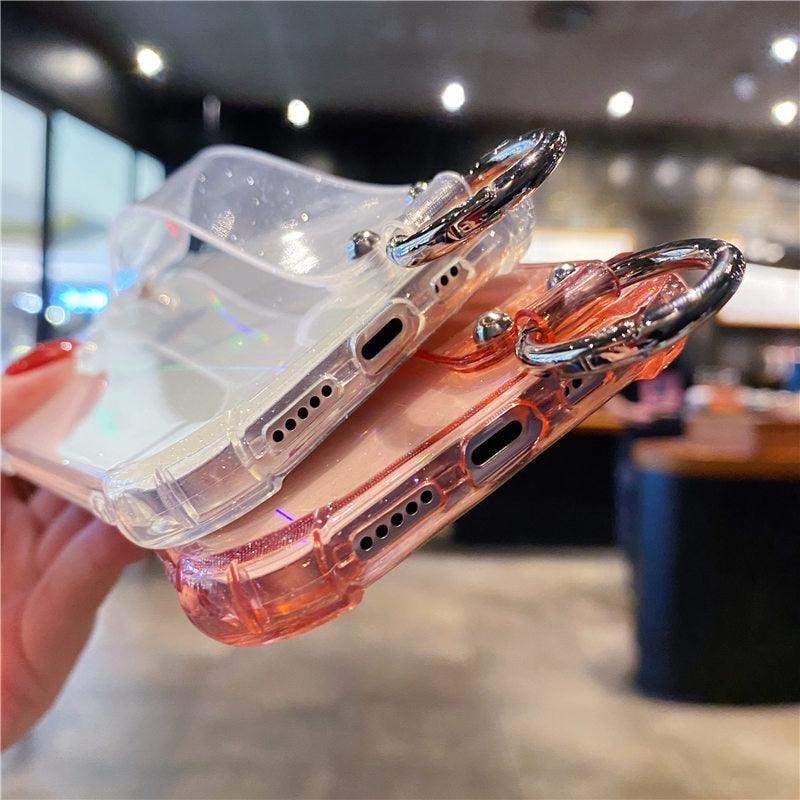 Housse Souple Transparente Antichoc avec Dragonne à Paillettes pour iPhone 13 11 12 14 Pro Max XS Max XR X 7 8 Plus 12 13Pro 14, Coque Arrière Souple Transparente avec Sangle Réglable pour iPhone