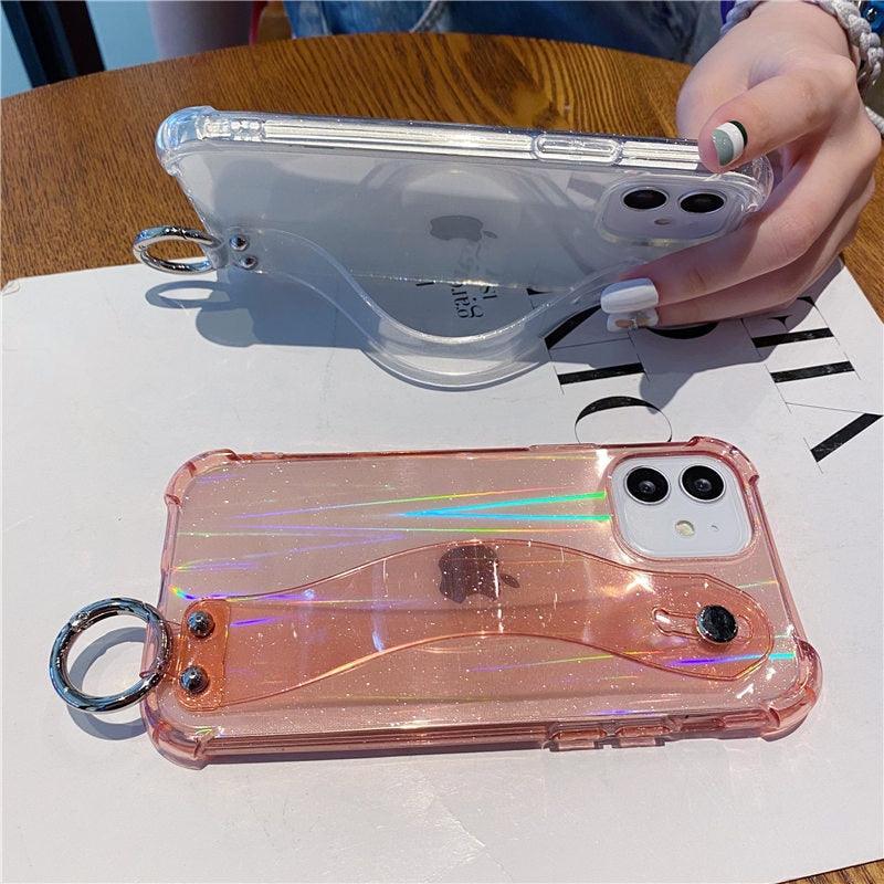 Housse Souple Transparente Antichoc avec Dragonne à Paillettes pour iPhone 13 11 12 14 Pro Max XS Max XR X 7 8 Plus 12 13Pro 14, Coque Arrière Souple Transparente avec Sangle Réglable pour iPhone