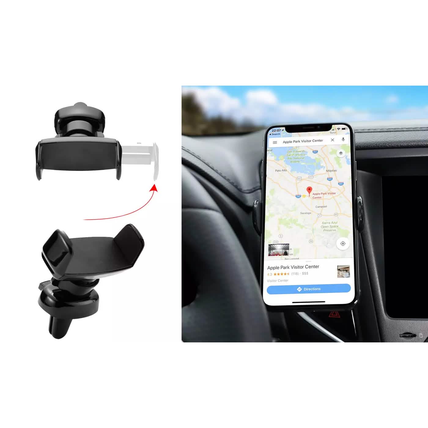 Support de téléphone universel pour grille d'aération de voiture, finition brillante, pour smartphones