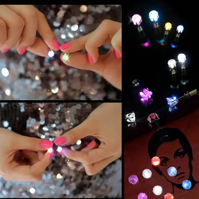 Boucles d'oreilles LED arc-en-ciel lumineuses : Pendentifs goutte d'oreille changeant de couleur avec clous couronnes lumineux