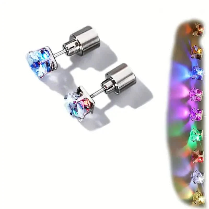 Boucles d'oreilles LED arc-en-ciel lumineuses : Pendentifs goutte d'oreille changeant de couleur avec clous couronnes lumineux