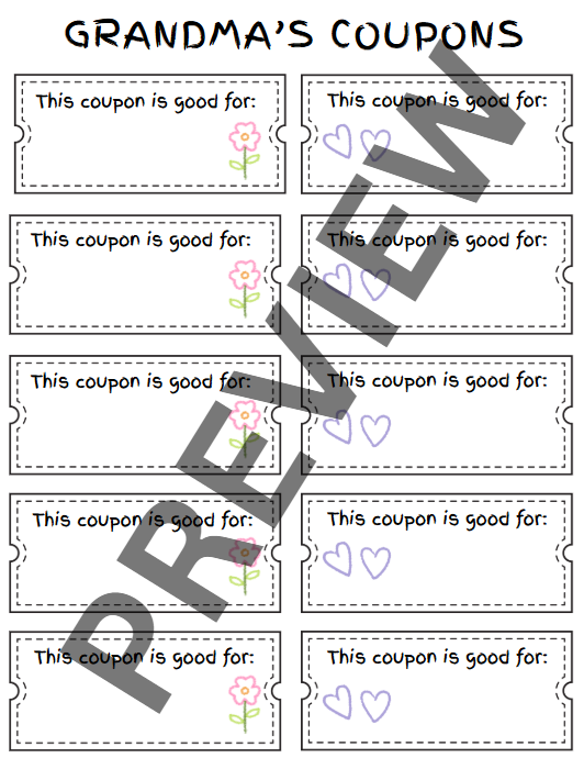 Carnet de coupons pour grand-mère à imprimer – Cadeau de fête des mères des enfants – Modèle Canva modifiable