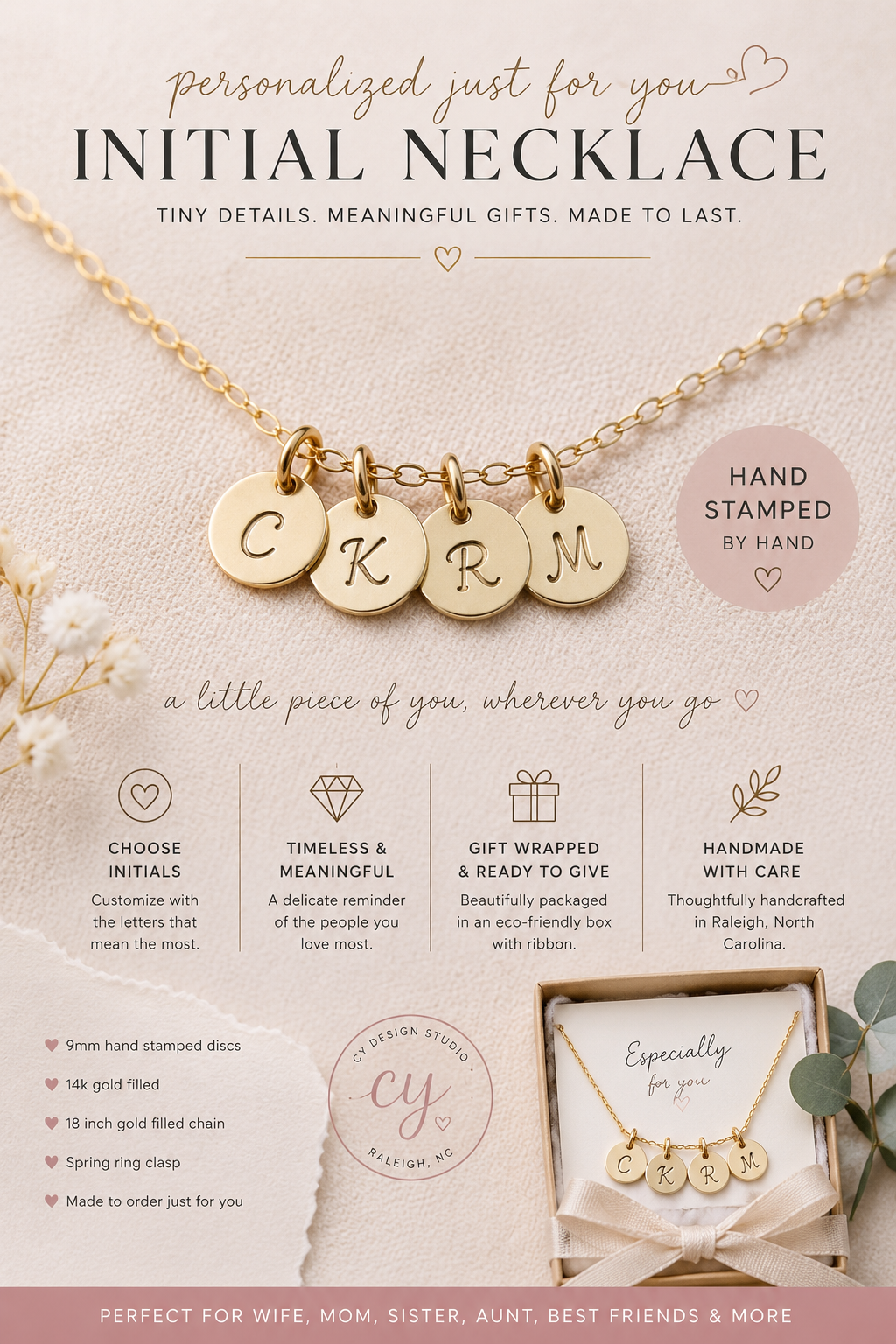 Tiny Gold Initial Necklace - Personalized 14k Gold Filled Jewelry