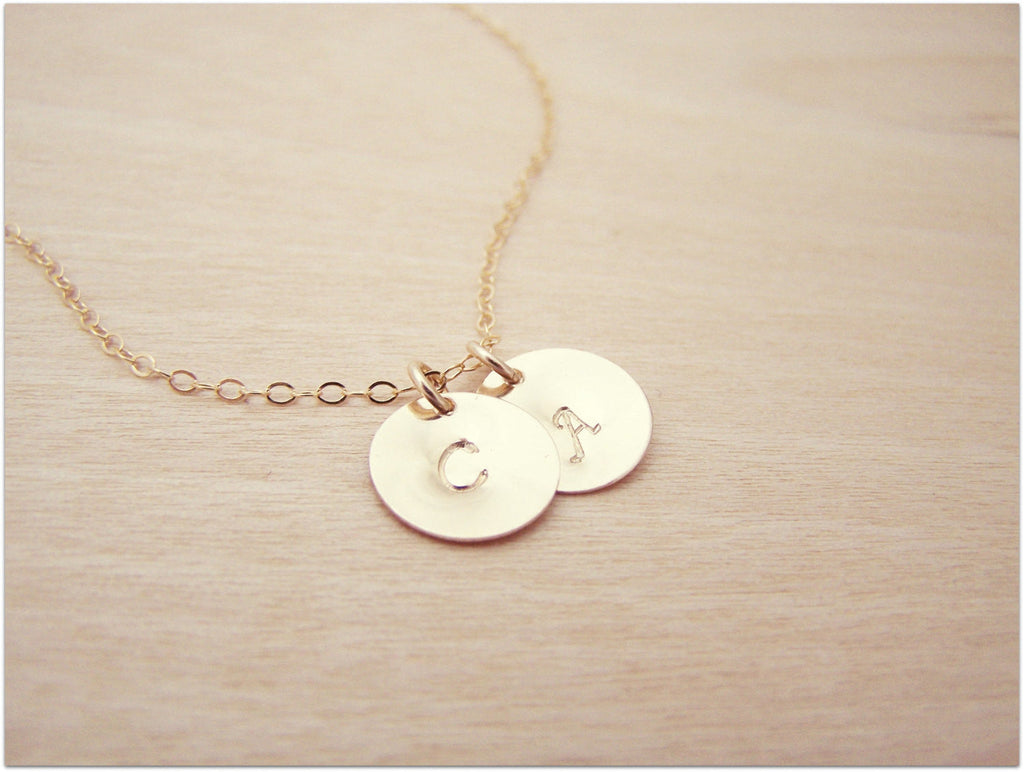 Gold Filled Two-Initial Disc Necklace – Personalized Hand-Stamped Monogram Gift