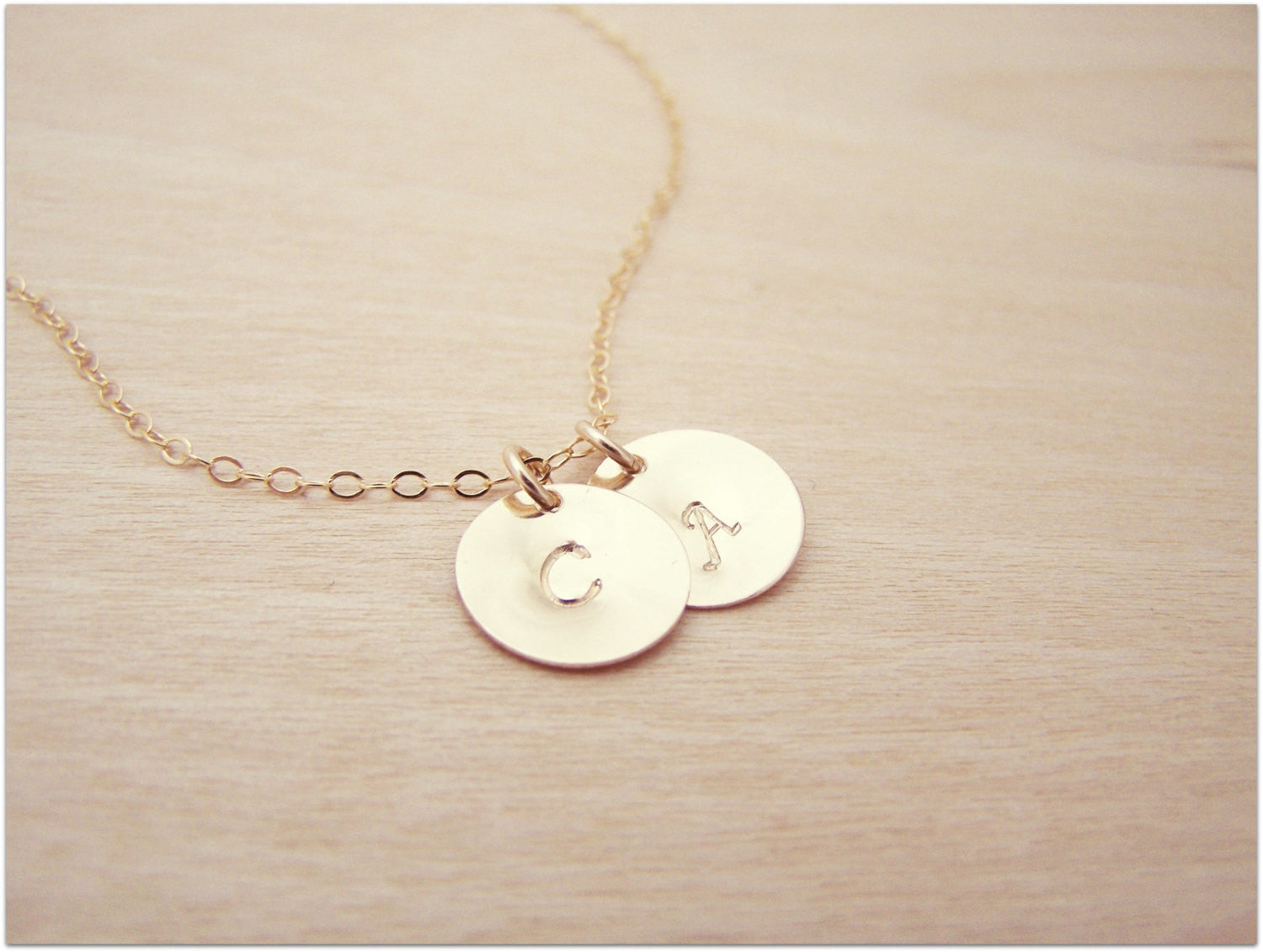 Gold Filled Two-Initial Disc Necklace – Personalized Hand-Stamped Monogram Gift