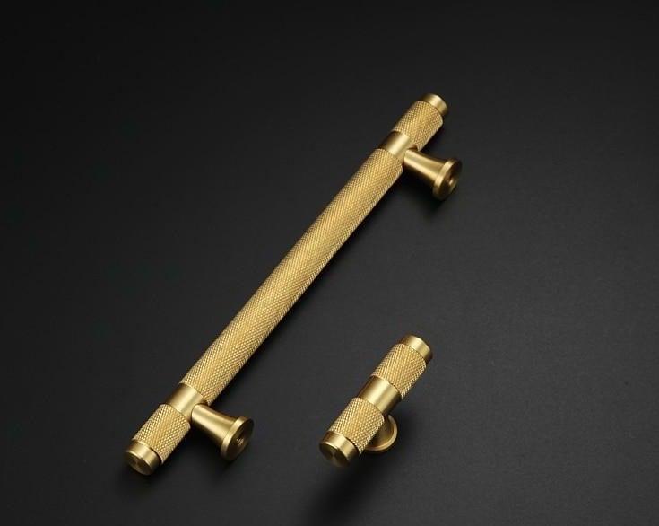 Poignée et boutons de tiroir en laiton doré moleté, poignées de porte de chambre, boutons de porte d'armoire de salle de bain, poignées brossées en laiton pour armoires