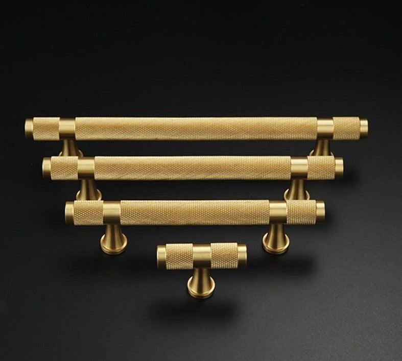 Poignée et boutons de tiroir en laiton doré moleté, poignées de porte de chambre, boutons de porte d'armoire de salle de bain, poignées brossées en laiton pour armoires