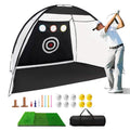 Aides d'entraînement de golf Filets de frappe avec tapis de golf triple gazon Tissu cible 10 balles de golf 7 tees de golf 2 supports de tees de golf en caoutchouc Sac de transport pour sports intérieurs et extérieurs