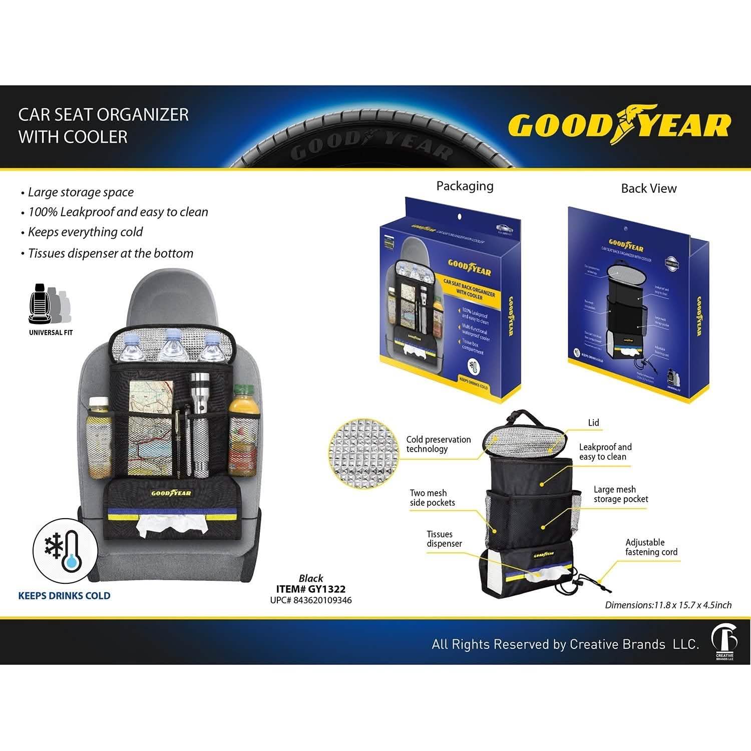 Organisateur de siège auto Goodyear avec glacière