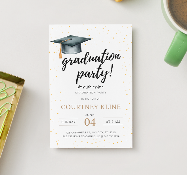 Invitation de fête de remise des diplômes modifiable – Modèle Canva