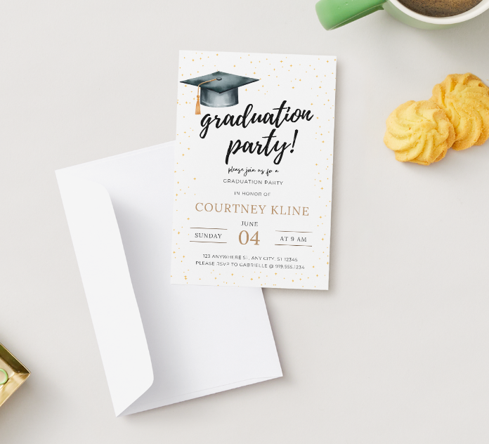 Invitation de fête de remise des diplômes modifiable – Modèle Canva