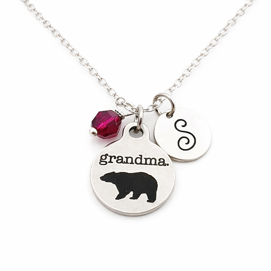 Collier Mamie Ourse – Argent sterling avec pierre de naissance et breloque initiale
