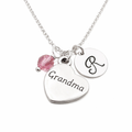 Grandma Necklace – Sterling Silver with Birthstone & Initial Charm