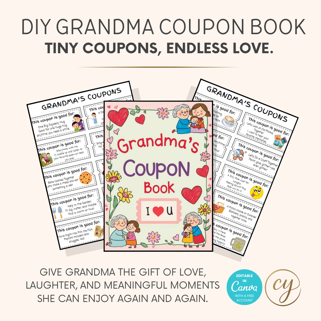 Carnet de coupons pour grand-mère à imprimer – Cadeau de fête des mères des enfants – Modèle Canva modifiable