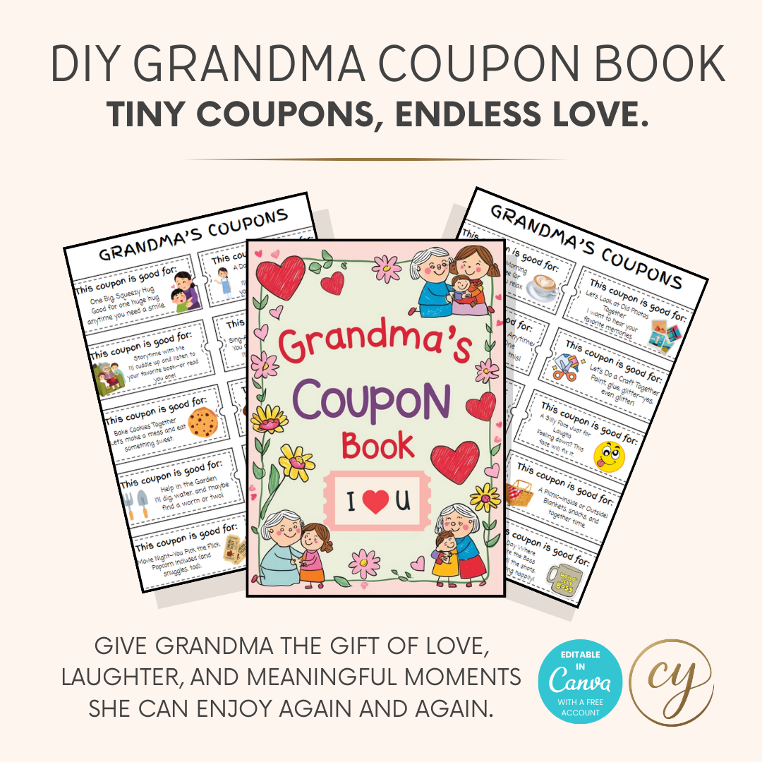 Carnet de coupons pour grand-mère à imprimer – Cadeau de fête des mères des enfants – Modèle Canva modifiable