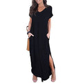 Robe longue décontractée ample fendue à poches pour femme