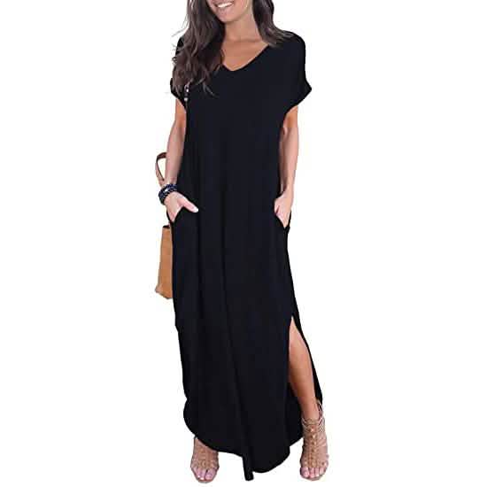 Robe longue décontractée ample fendue à poches pour femme