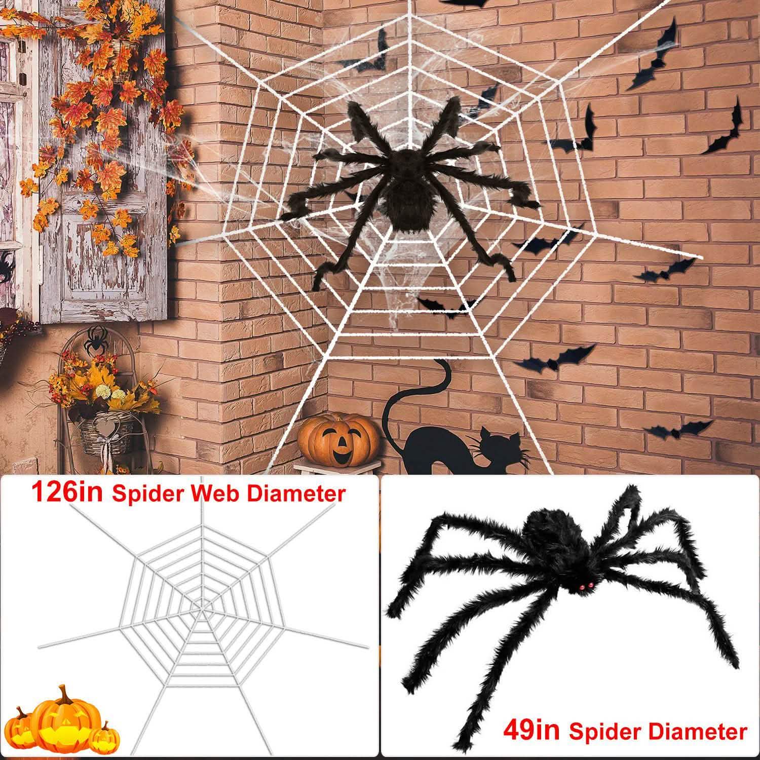 Décorations d'Halloween - Araignée 124 cm avec toile d'araignée géante Tarentule de 320 cm