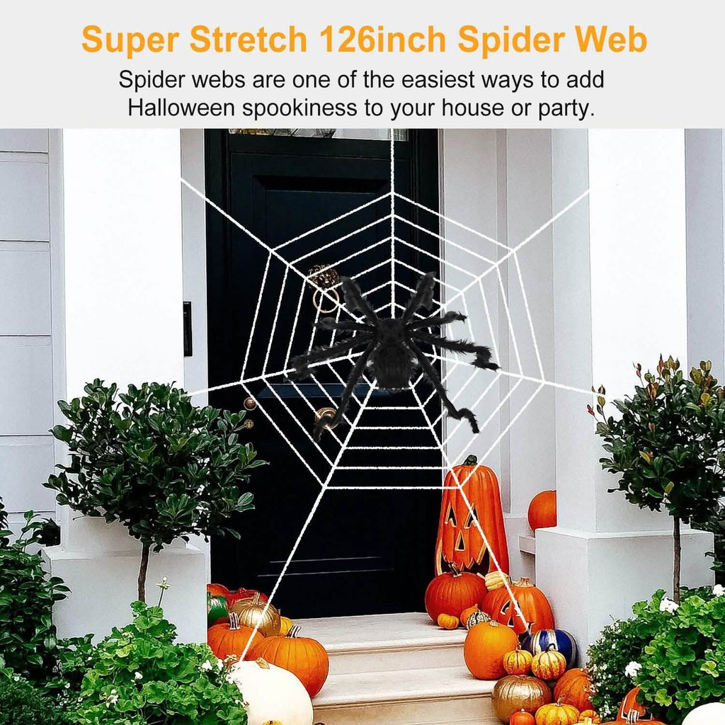 Décorations d'Halloween - Araignée 124 cm avec toile d'araignée géante Tarentule de 320 cm
