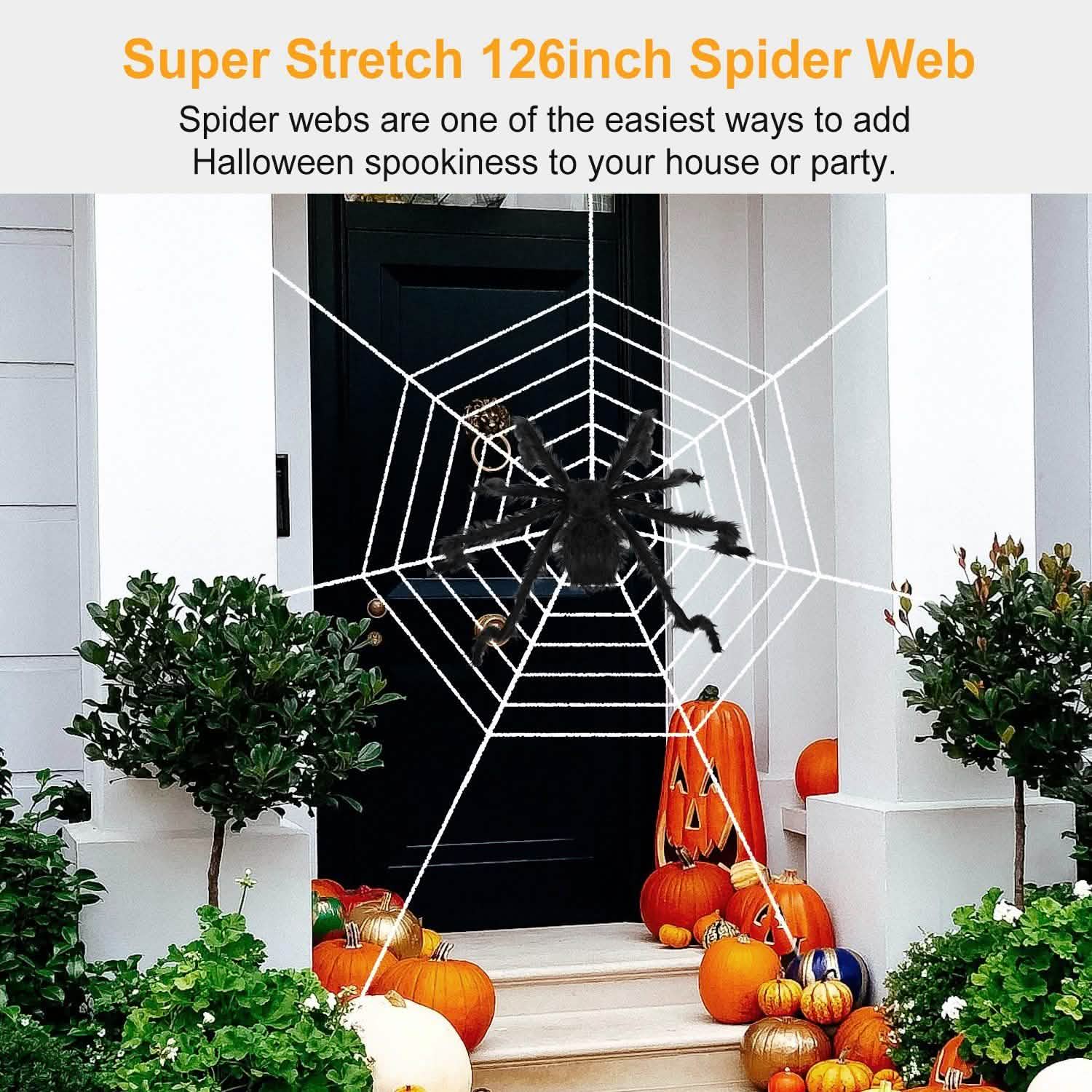 Décorations d'Halloween - Araignée 124 cm avec toile d'araignée géante Tarentule de 320 cm