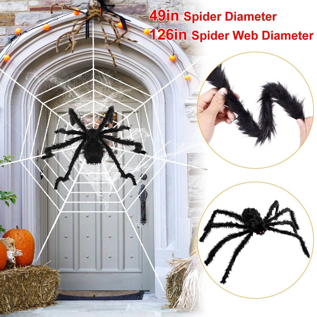 Décorations d'Halloween - Araignée 124 cm avec toile d'araignée géante Tarentule de 320 cm