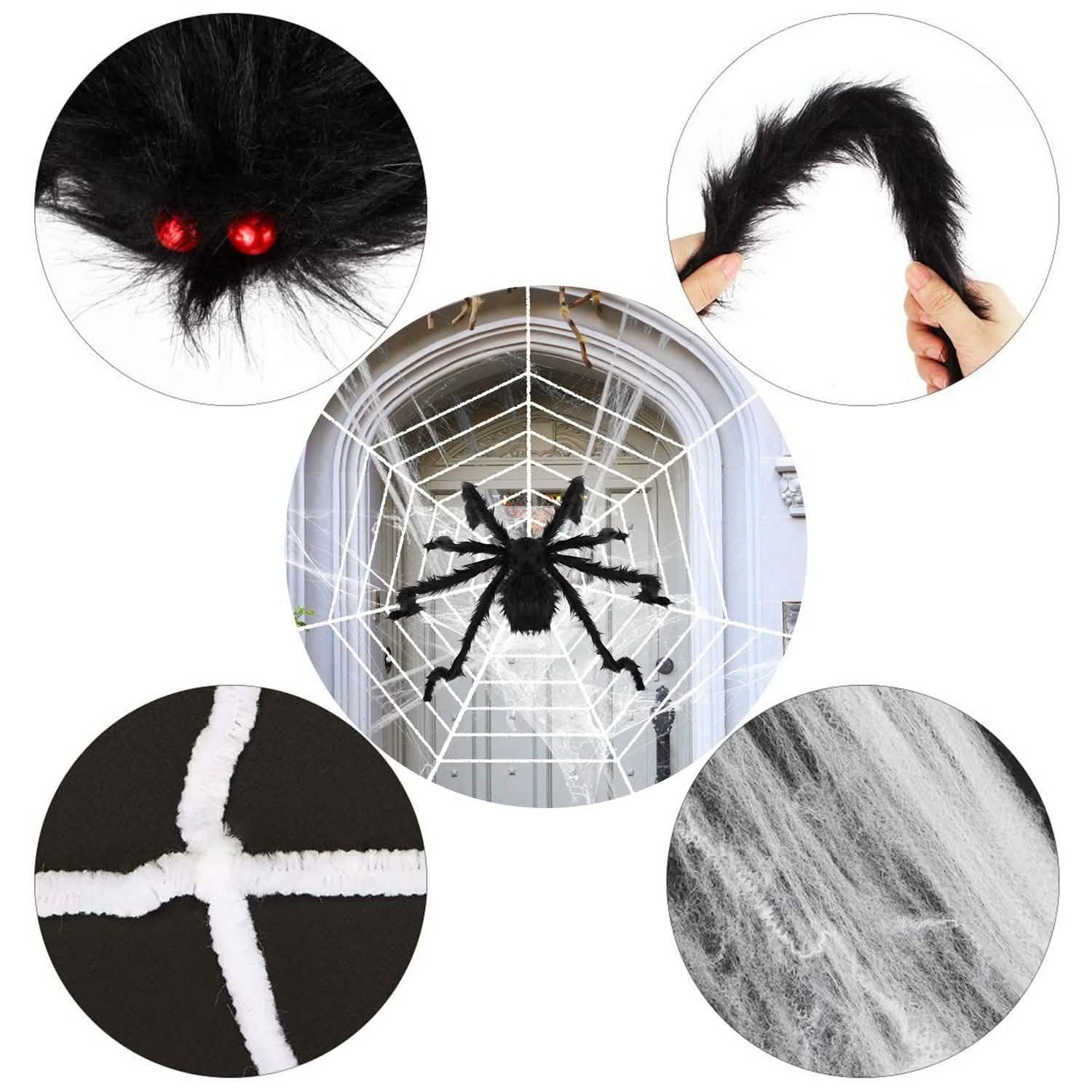 Décorations d'Halloween - Araignée 124 cm avec toile d'araignée géante Tarentule de 320 cm