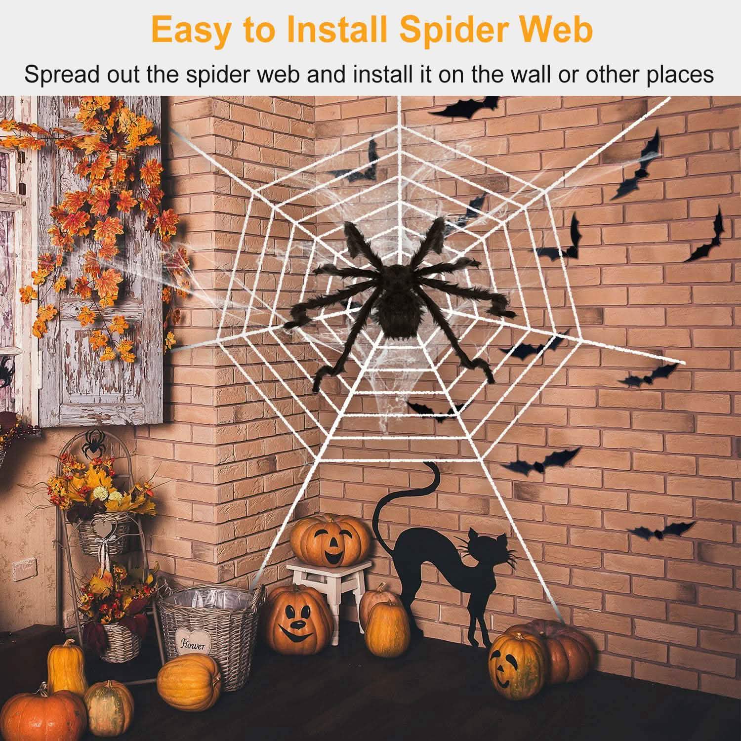 Décorations d'Halloween - Araignée 124 cm avec toile d'araignée géante Tarentule de 320 cm