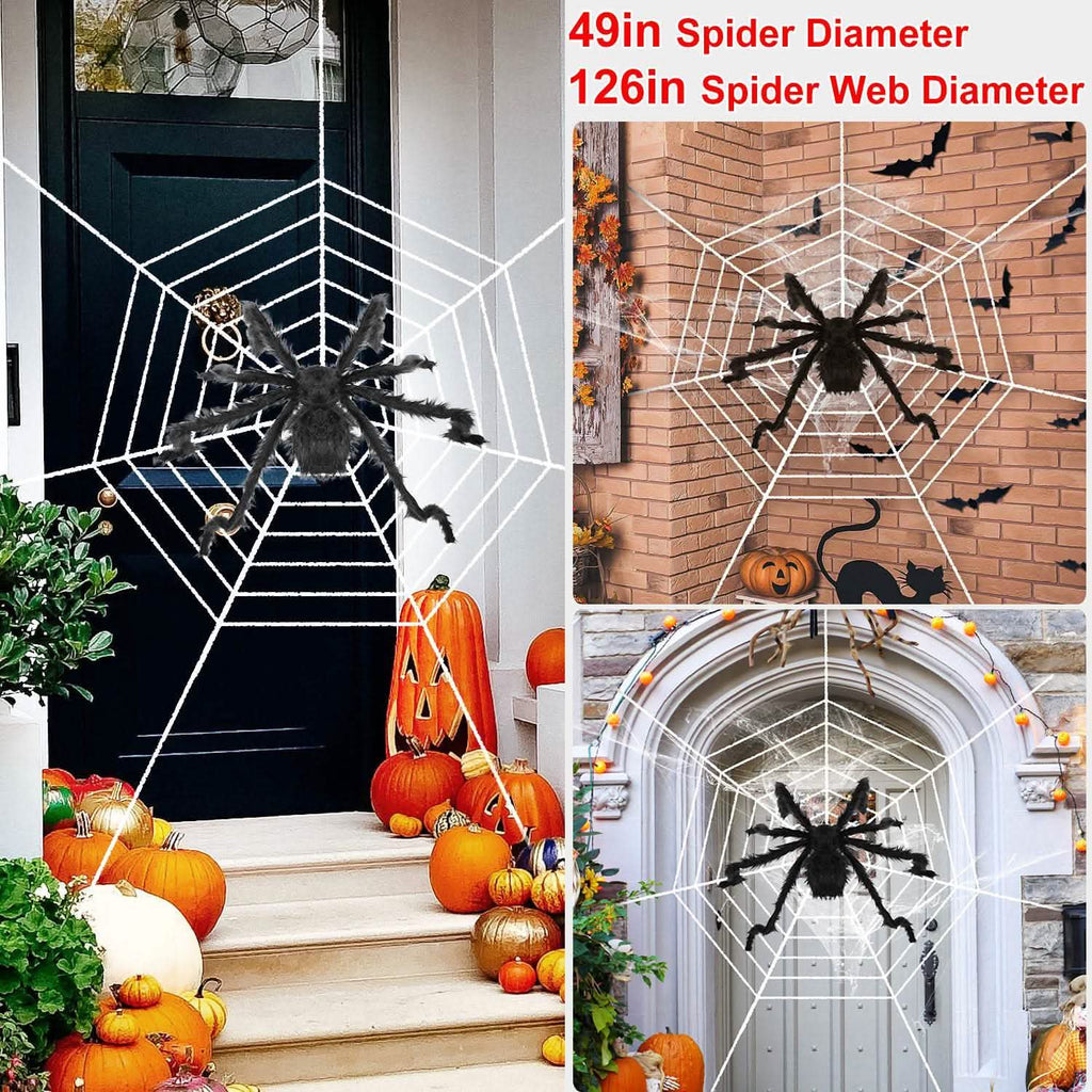 Décorations d'Halloween - Araignée 124 cm avec toile d'araignée géante Tarentule de 320 cm