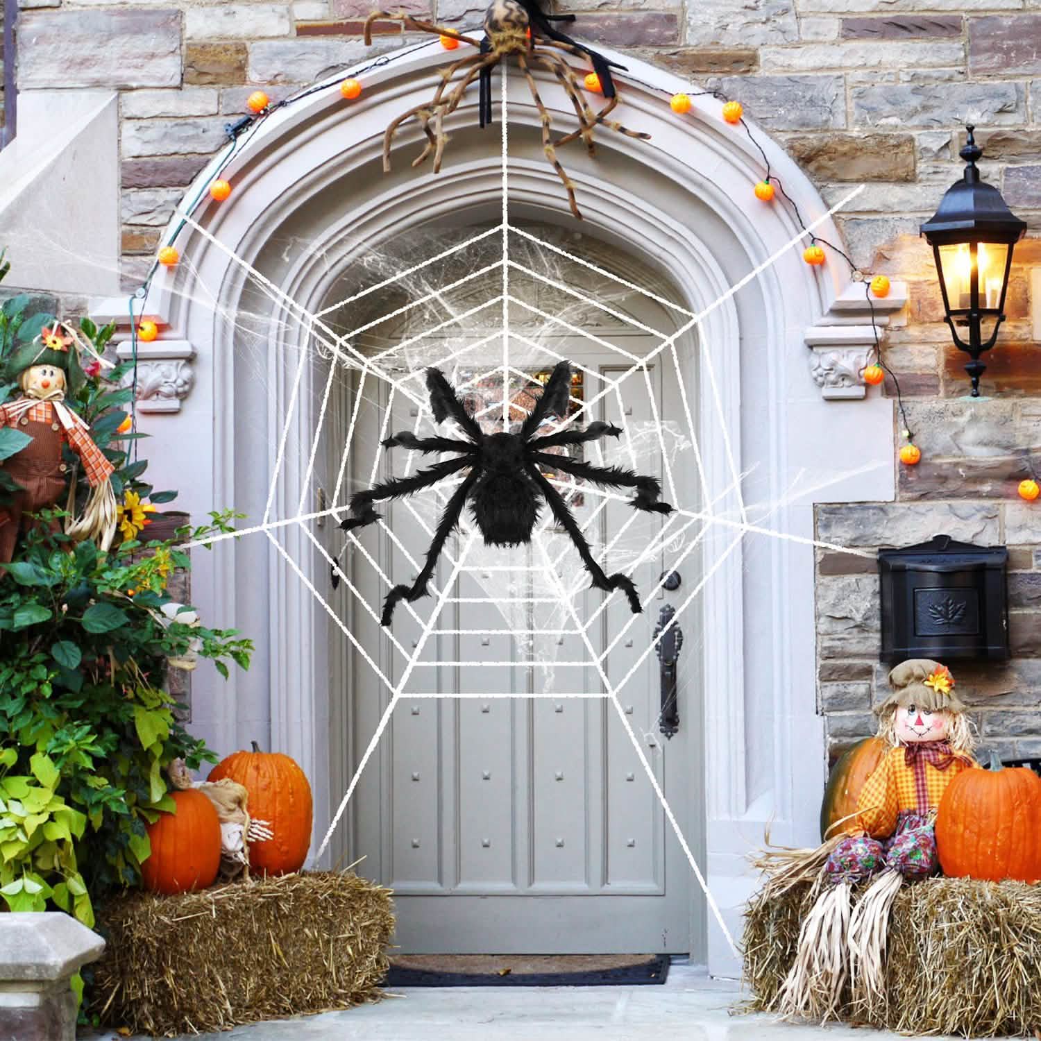 Décorations d'Halloween - Araignée 124 cm avec toile d'araignée géante Tarentule de 320 cm