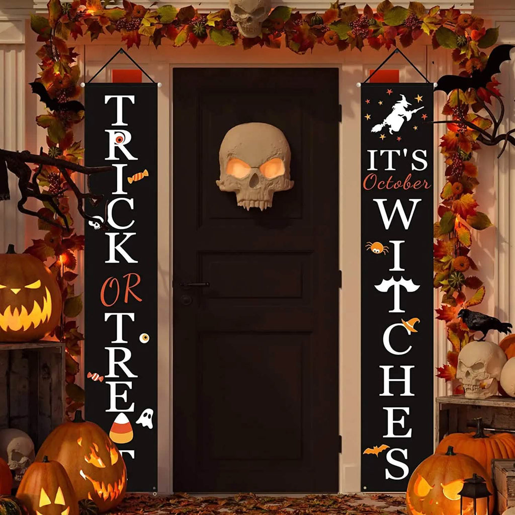Décoration de porche d'Halloween, bannière de sorcière d'octobre pour la décoration de porche avant