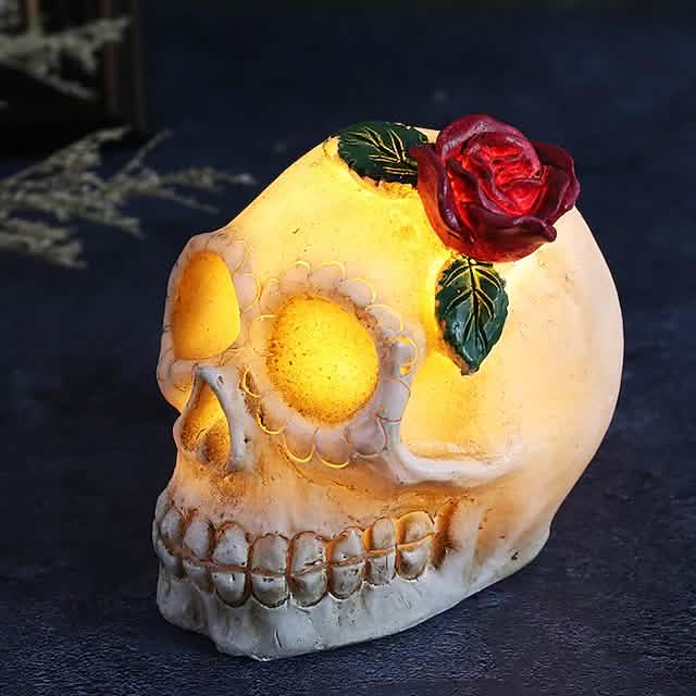 Veilleuse LED décorative Crâne en résine d'Halloween