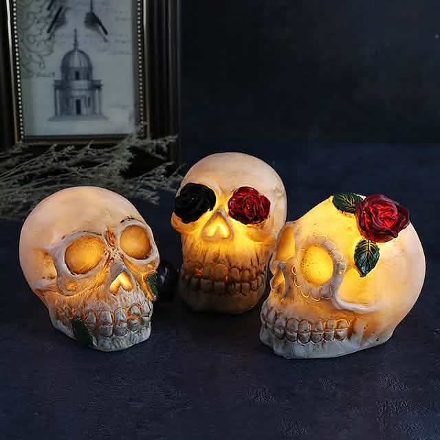 Veilleuse LED décorative Crâne en résine d'Halloween