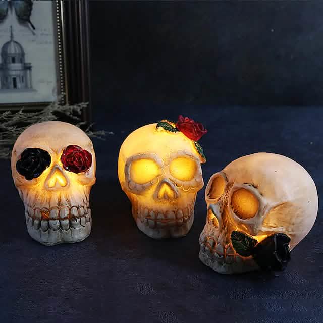 Veilleuse LED décorative Crâne en résine d'Halloween