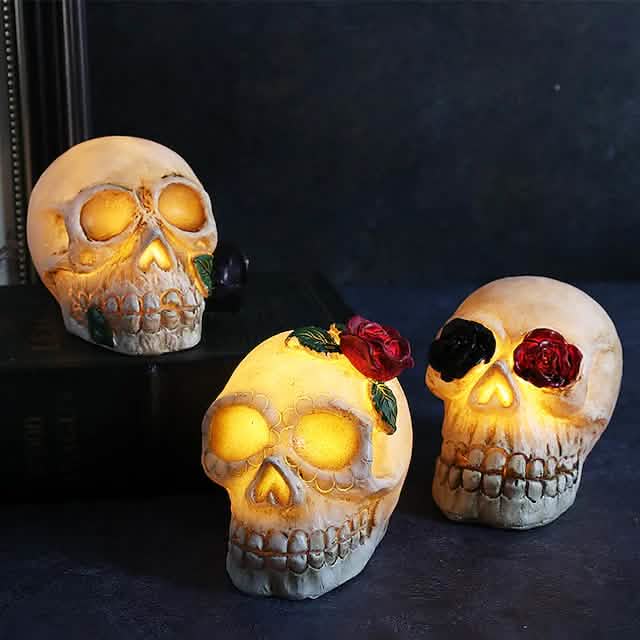 Veilleuse LED décorative Crâne en résine d'Halloween