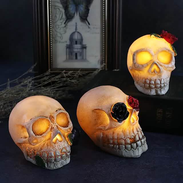 Veilleuse LED décorative Crâne en résine d'Halloween