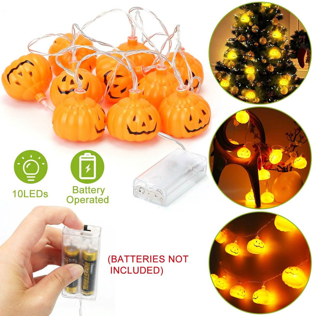 Guirlande lumineuse d'Halloween citrouille à LED, alimentée par piles