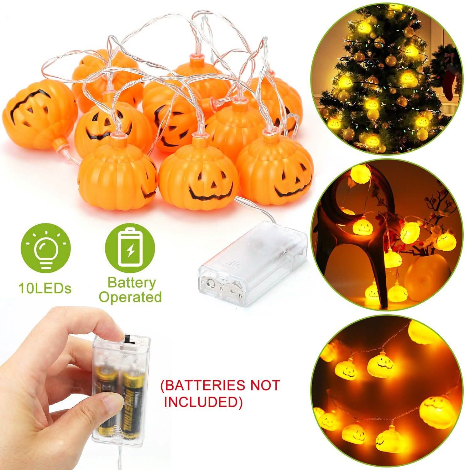 Guirlande lumineuse d'Halloween citrouille à LED, alimentée par piles