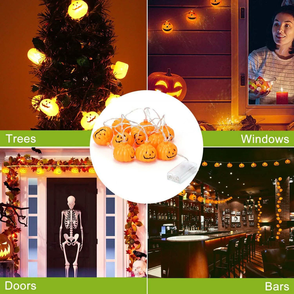 Guirlande lumineuse d'Halloween citrouille à LED, alimentée par piles