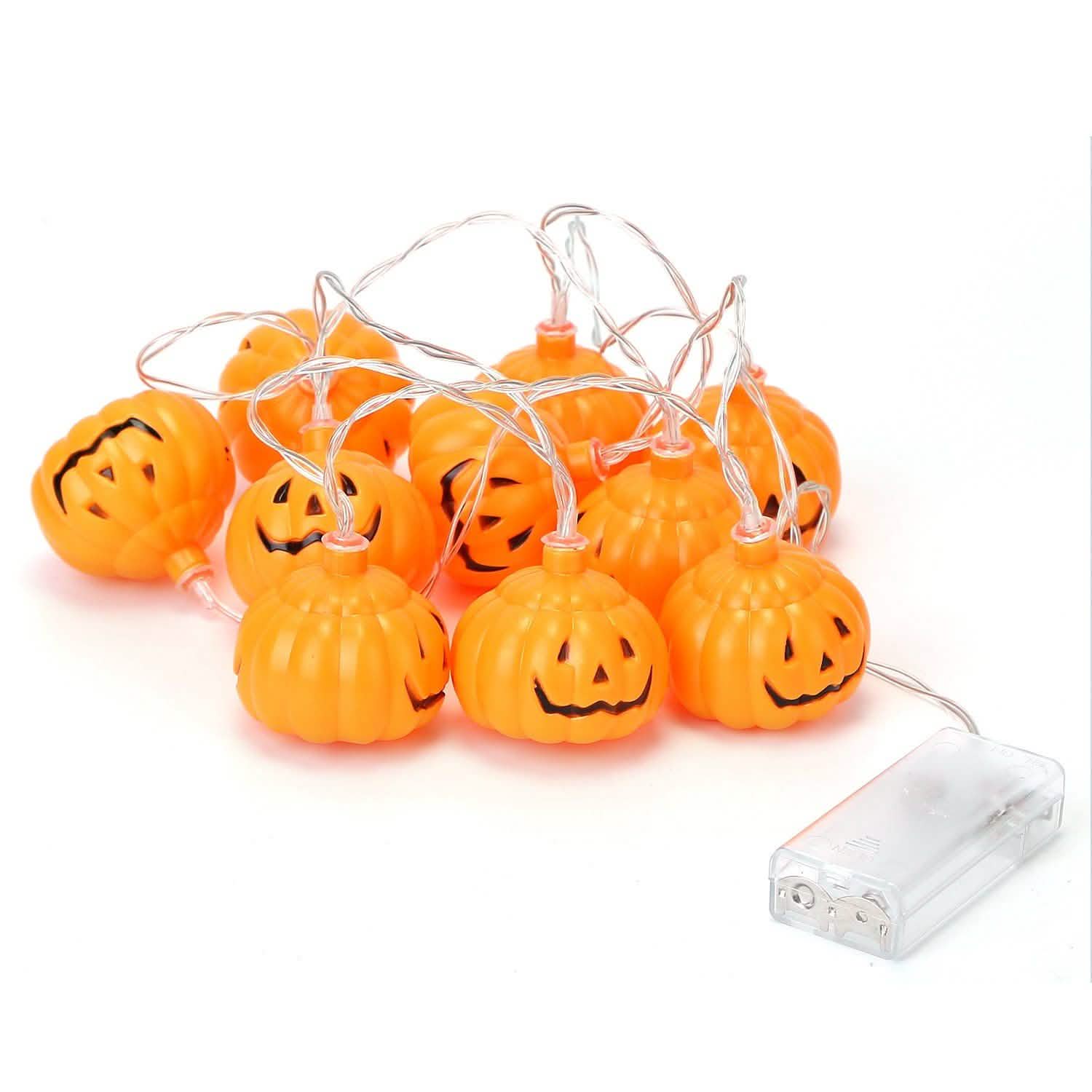 Guirlande lumineuse d'Halloween citrouille à LED, alimentée par piles