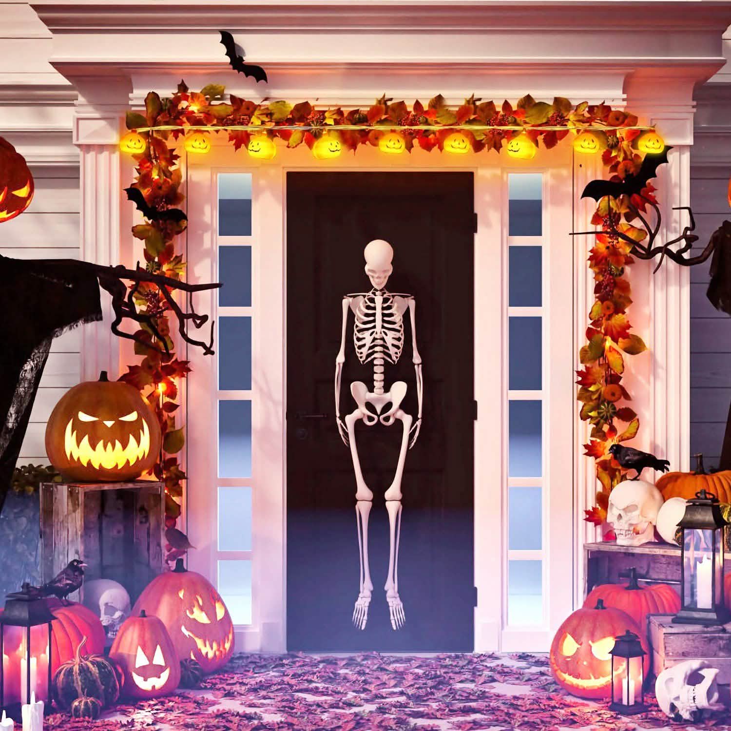 Guirlande lumineuse d'Halloween citrouille à LED, alimentée par piles