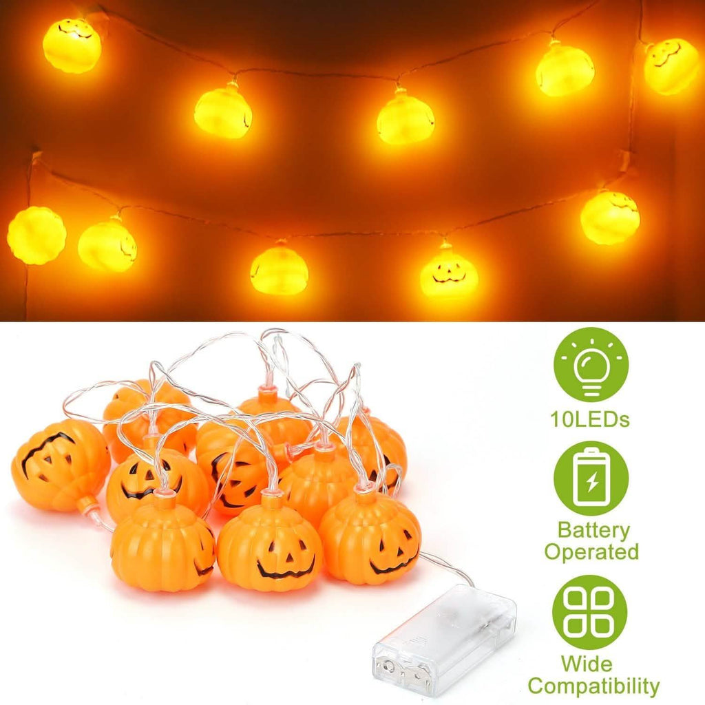 Guirlande lumineuse d'Halloween citrouille à LED, alimentée par piles