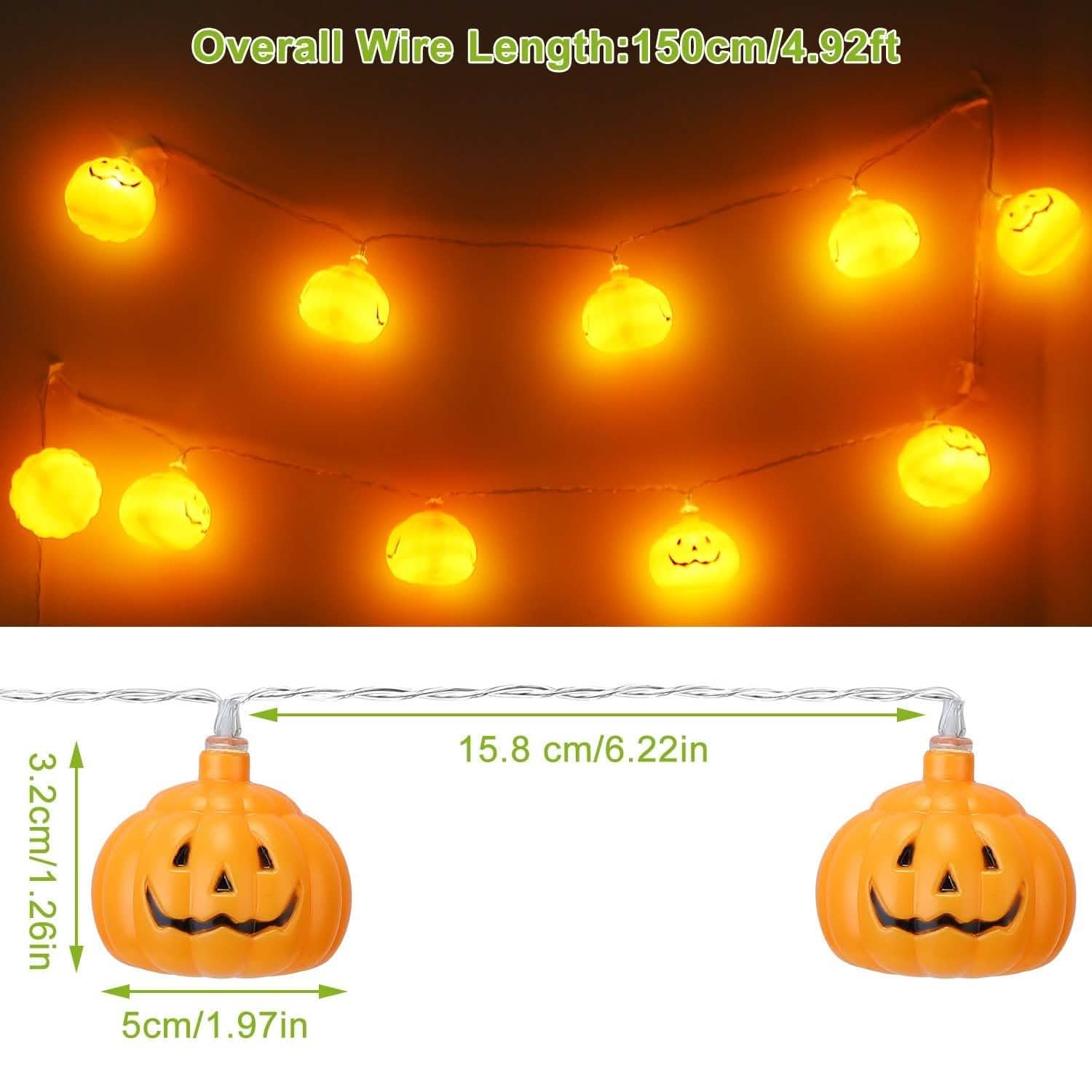 Guirlande lumineuse d'Halloween citrouille à LED, alimentée par piles