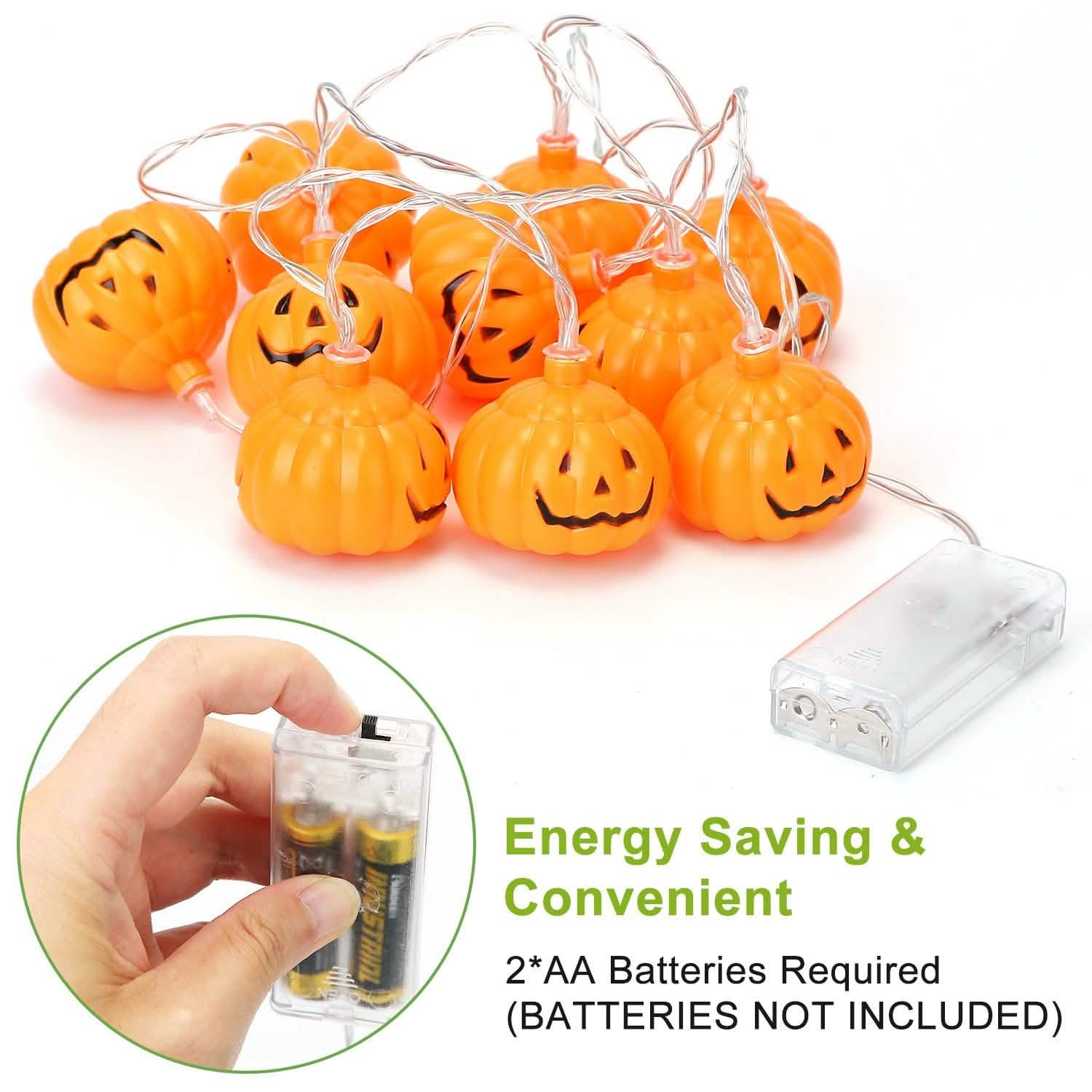 Guirlande lumineuse d'Halloween citrouille à LED, alimentée par piles
