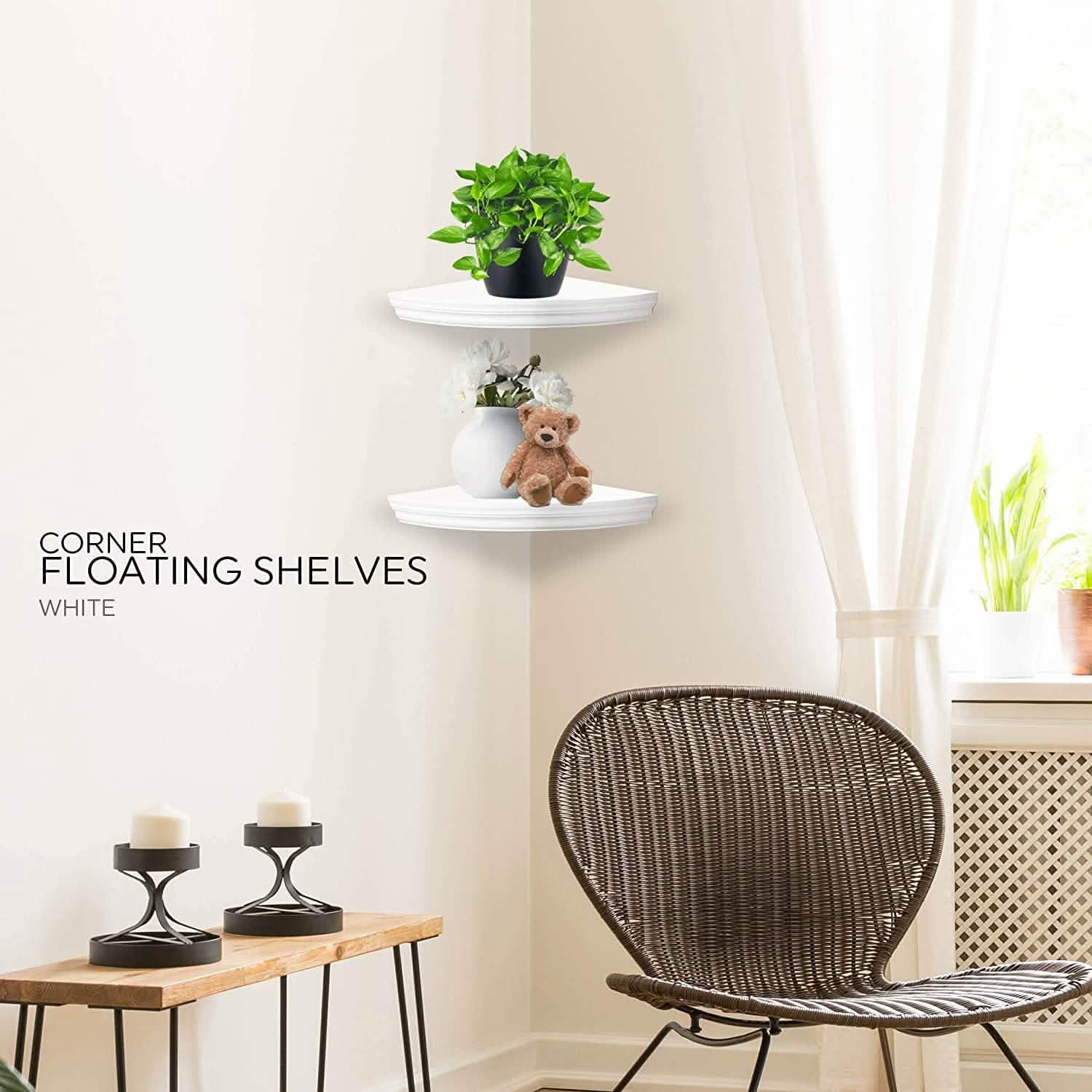 Étagère d'angle flottante Halter – Conception ronde peu encombrante sans support visible